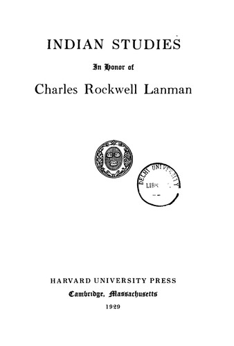 Indian Studies in Honor of Charles Rockwell Lanman by 