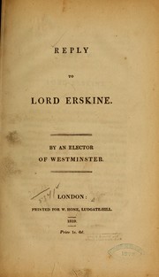 Cover of: Reply to Lord Erskine