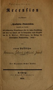 Cover of: Recension des buches "Aeschylos Eumeniden, griechisch und deutsch, mit erläuternden abhandlungen über die äuszere darstellung