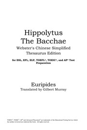 Cover of: Hippolytus: The bacchae