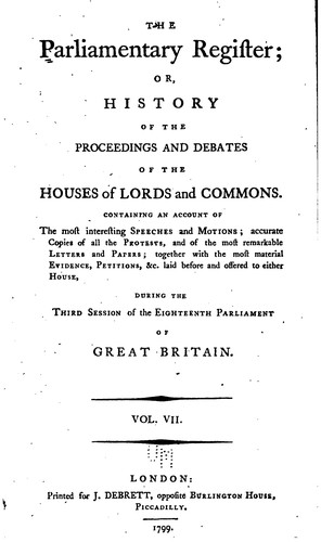 The Parliamentary Register by Parliament, Great Britain