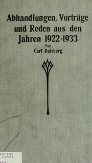 Cover of: Abhandlungen, Vorträge und Reden aus den Jahren 1922-1933