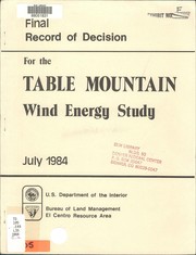 Cover of: Final record of decision for the Table Mountain study area wind energy development by United States. Bureau of Land Management. El Centro Resource Area