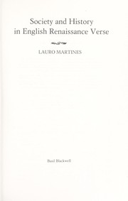 Cover of Society and History in English Renaissance Verse by Lauro Martines