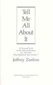 Cover of Tell Me All about it by Jeffrey Zaslow