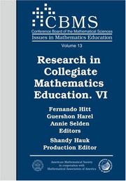 Cover of: Research in collegiate mathematics education VI