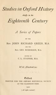 Cover of: Studies in Oxford history: chiefly in the eighteenth century