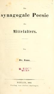 Cover of: Die synagogale Poesie des Mittelalters