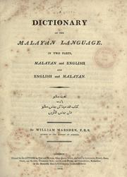 Cover of: A dictionary of the Malayan language
