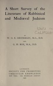 Cover of: A short survey of the literature of rabbinical and medieval Judasim