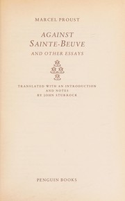 Cover of Against Sainte-Beuve and other essays
