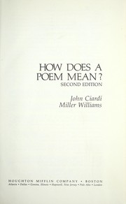 Cover of: How does a poem mean?