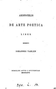 Cover image for Aristotelis De Arte Poetica Liber, Recens. I. Vahlen