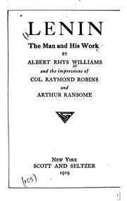 Cover of: Lenin: The Man and His Work