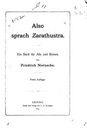 Cover of: Also sprach Zarathustra: Ein Buch für Alle und Keinen