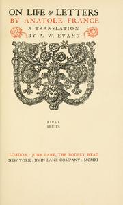 Cover of: On life & letters