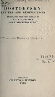 Cover of: Dostoevsky: Letters And Reminiscences