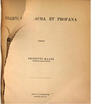 Cover of: Analecta sacra et profana