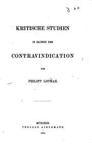 Cover of: Kritische Studien in Sachen der Contravindication
