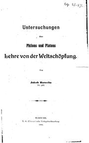 Cover of: Untersuchungen über Philons und Platons Lehre von der Weltschöpfung