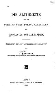 Cover of: Die Arithmetik und die Schrift über Polygonalzahlen des Diophantus von Alexandria