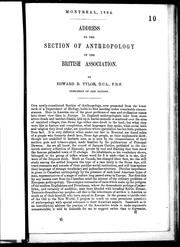 Cover of: Address to the Section of Anthropology of the British Association