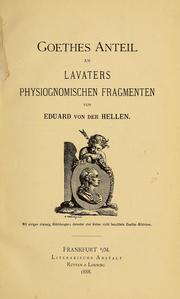Cover of: Goethes Anteil an Lavaters Physiognomischen Fragmenten