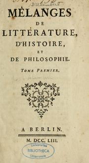 Cover of: Mêlanges de litterature, d'histoire, et de philosophie