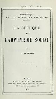 Cover of: La critique du Darwinisme social
