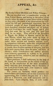Cover of: David Walker's appeal, in four articles, together with a preamble, to the coloured citizens of the world, but in particular, and very expressly, to those of the United States of America