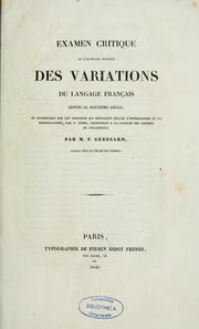 Cover of: Examen critique de l'ouvrage intitulé des variations du langage français depuis le douzième siècle ...