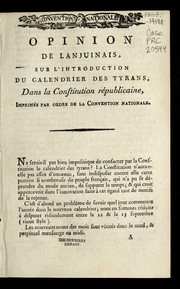 Cover of: Opinion de Lanjuinais, sur l'introduction du calendrier des tyrans, dans la constitution re publicaine