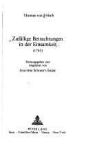 Cover of: Zufällige Betrachtungen in der Einsamkeit (1763)