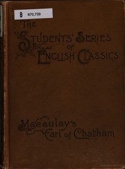 Cover of: Macaulay's second essay on the Earl of Chatham.