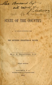 Cover of: The state of the country: an article republished from the Southern Presbyterian review
