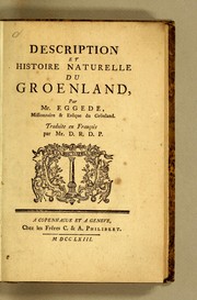 Cover of: Description et histoire naturelle du Groenland