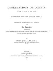 Cover of: Observations of comets, from B.C. 611 to A.D. 1640