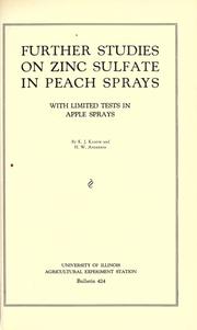 Cover of: Further studies on zinc sulfate in peach sprays, with limited tests in apple sprays