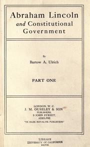Cover of: Abraham Lincoln and constitutional government