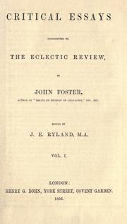 Cover of: Critical essays: contributed to the Eclectic Review