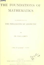Cover of: The foundations of mathematics: a contribution to the philosophy of geometry