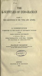 Cover of: The k-suffixes of Indo-Iranian