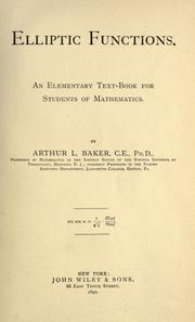 Cover of: Elliptic functions