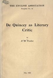 Cover of: De Quincey as literary critic