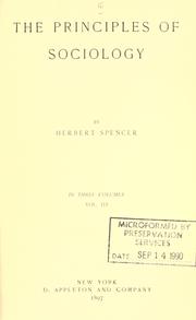 Cover of: The principles of sociology