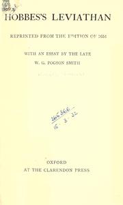 Cover of: Leviathan: Or the Matter, Form, and Power of a Commonwealth Ecclesiastical and Civil