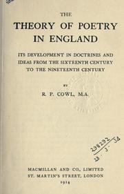 Cover of: The theory of poetry in England