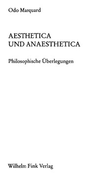 Cover of: Aesthetica und Anaesthetica. Philosophische Überlegungen