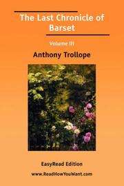 Cover of: The Last Chronicle of Barset Volume III by Anthony Trollope