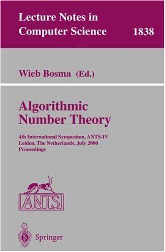 Algorithmic Number Theory 4 Symposium Wieb Bosma